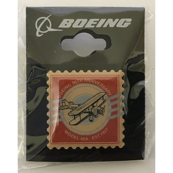 Boeing Airplanes 96th Anniversary Postage Stamp Pin Back Button Fast Shipping - Picture 2 of 2